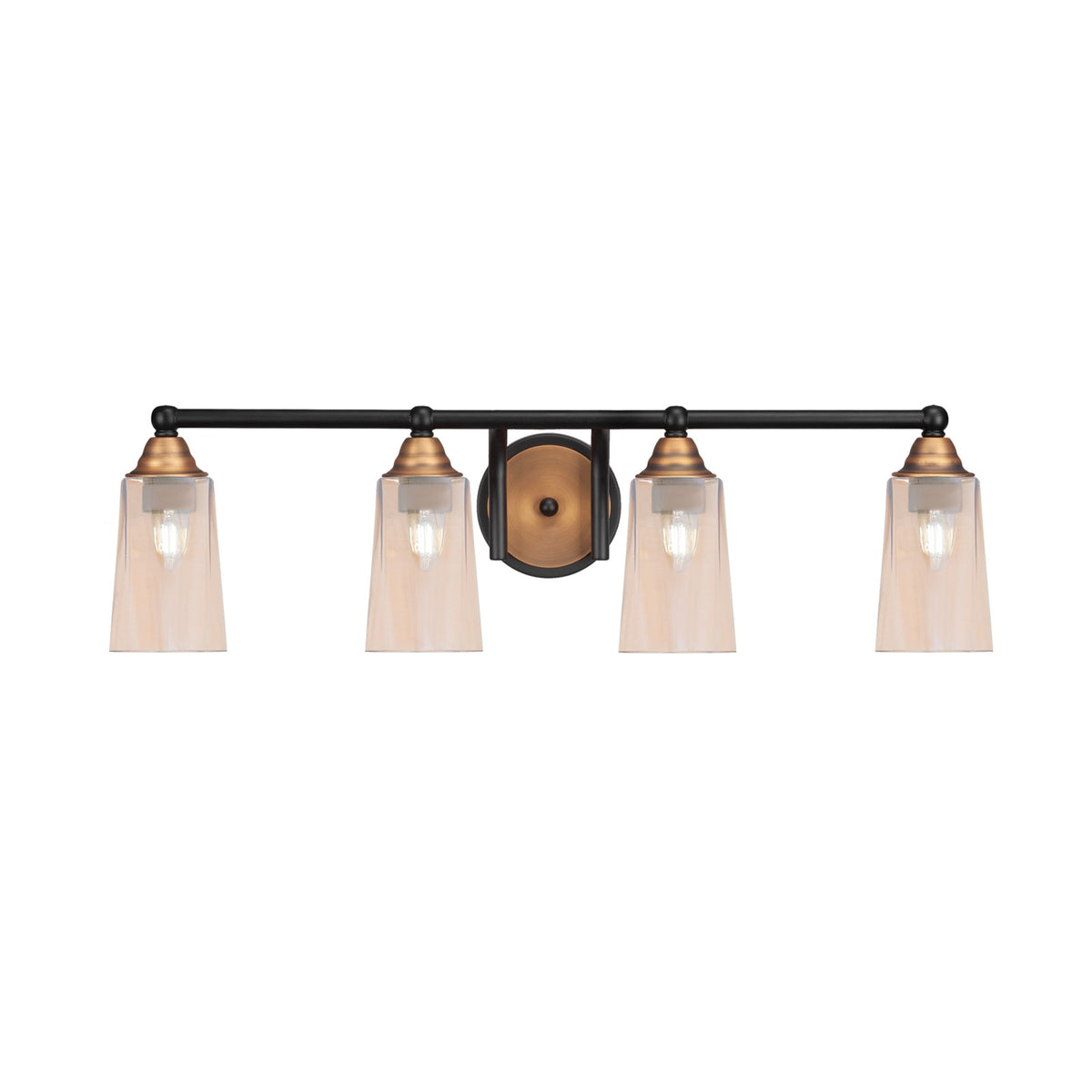 Toltec Paramount 4-Light Bath Bar | Modern Matte Black and Brass with Amber Gradient Glass | Bathroom Vanity Light | 7.25 x 8.75 in | Model 3424-MBBR-263