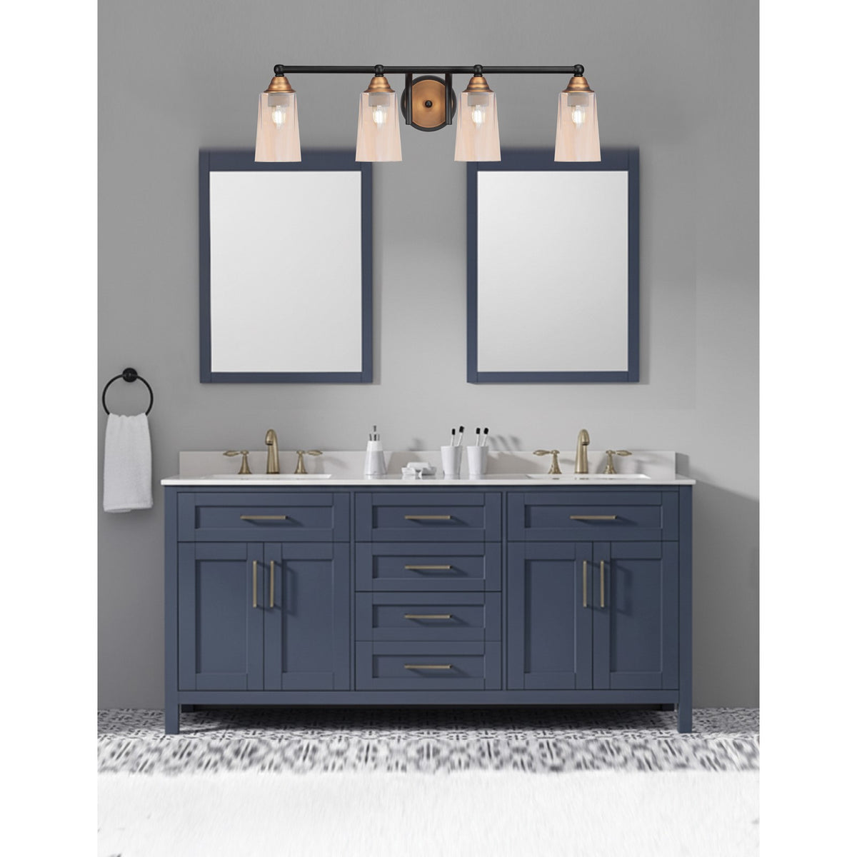 Toltec Paramount 4-Light Bath Bar | Modern Matte Black and Brass with Amber Gradient Glass | Bathroom Vanity Light | 7.25 x 8.75 in | Model 3424-MBBR-263
