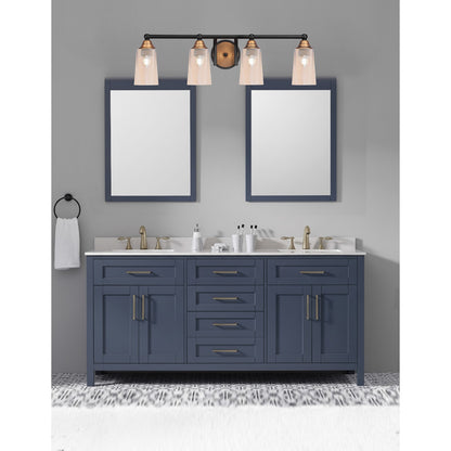 Toltec Paramount 4-Light Bath Bar | Modern Matte Black and Brass with Amber Gradient Glass | Bathroom Vanity Light | 7.25 x 8.75 in | Model 3424-MBBR-263