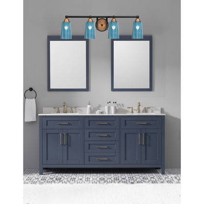 Toltec Paramount 4-Light Bath Bar | Modern Matte Black and Brass with Blue Gradient Glass | Bathroom Vanity Light | 7.25 x 8.75 in | Model 3424-MBBR-265