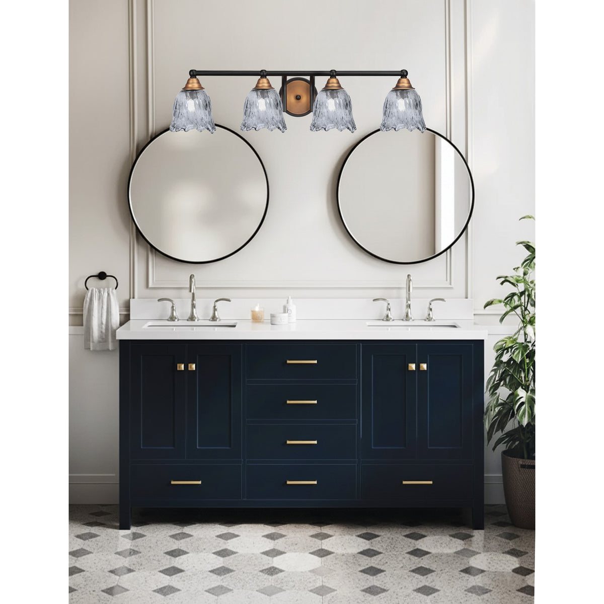 Toltec Paramount 4-Light Bath Bar | Modern Matte Black and Brass with Smoke Lava Glass | Bathroom Vanity & Powder Room | 8.75 in H | Model 3424-MBBR-4232