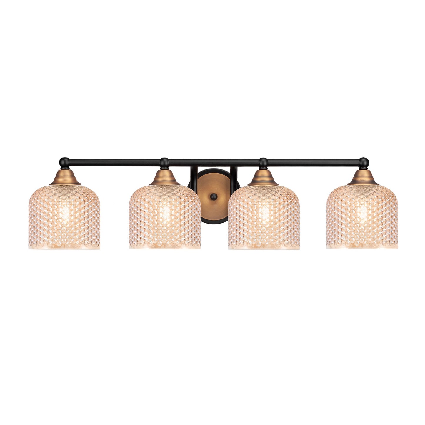 Toltec Paramount 31in 4-Light Bath Bar | Matte Black & Brass Steel and Amber Textured Glass | Bathroom Vanity Lighting | 31 x 8 x 7.5 in | Model 3424-MBBR-4613
