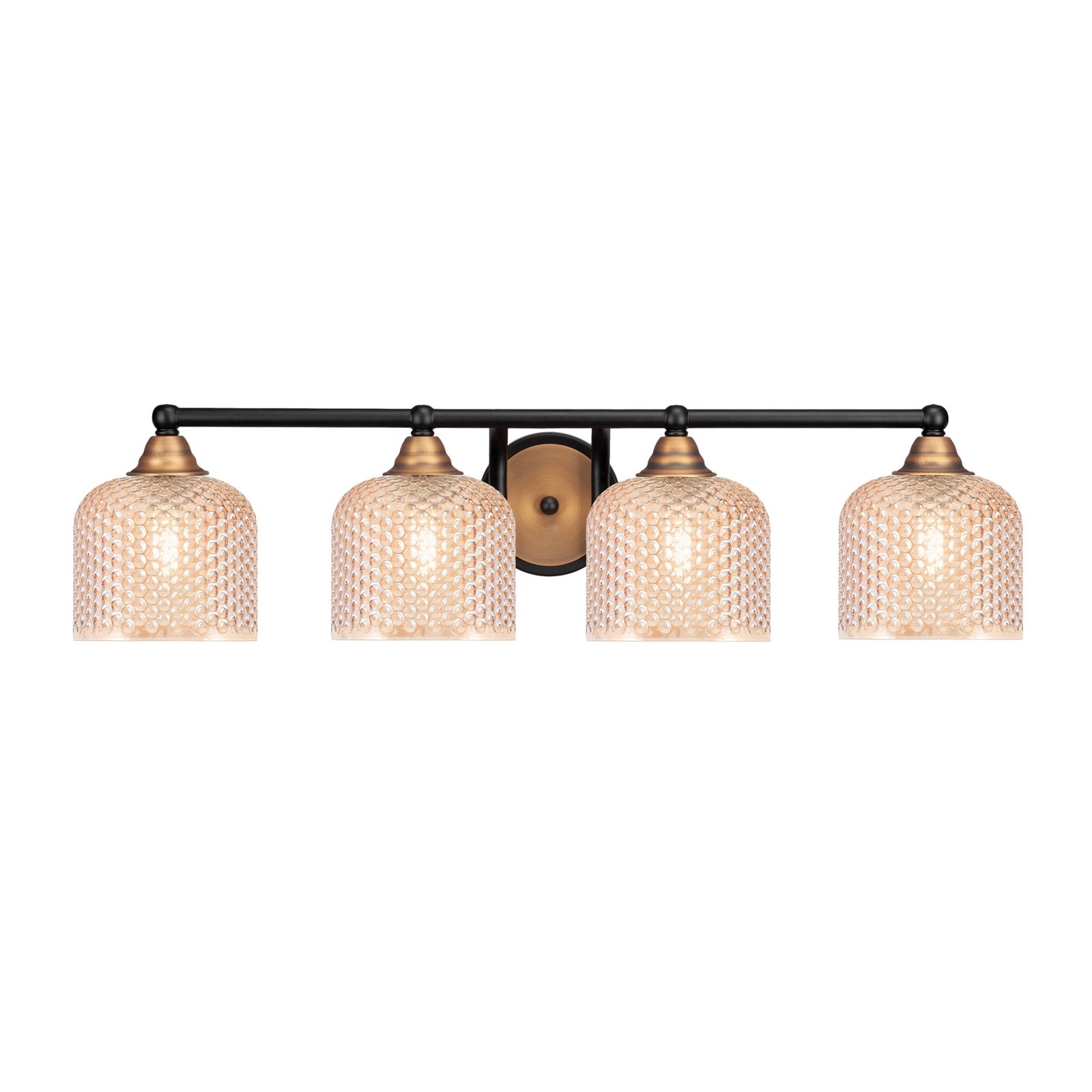 Toltec Paramount 31in 4-Light Bath Bar | Matte Black & Brass Steel and Amber Textured Glass | Bathroom Vanity Lighting | 31 x 8 x 7.5 in | Model 3424-MBBR-4613
