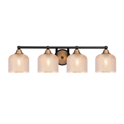 Toltec Paramount 31in 4-Light Bath Bar | Matte Black & Brass Steel and Amber Textured Glass | Bathroom Vanity Lighting | 31 x 8 x 7.5 in | Model 3424-MBBR-4613