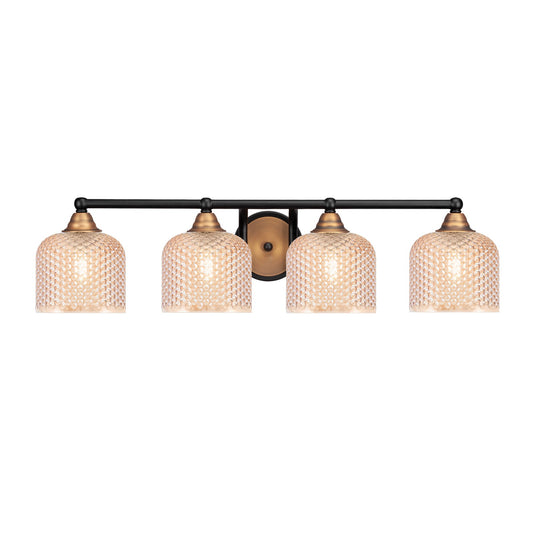 Toltec Paramount 31in 4-Light Bath Bar | Matte Black & Brass Steel and Amber Textured Glass | Bathroom Vanity Lighting | 31 x 8 x 7.5 in | Model 3424-MBBR-4613