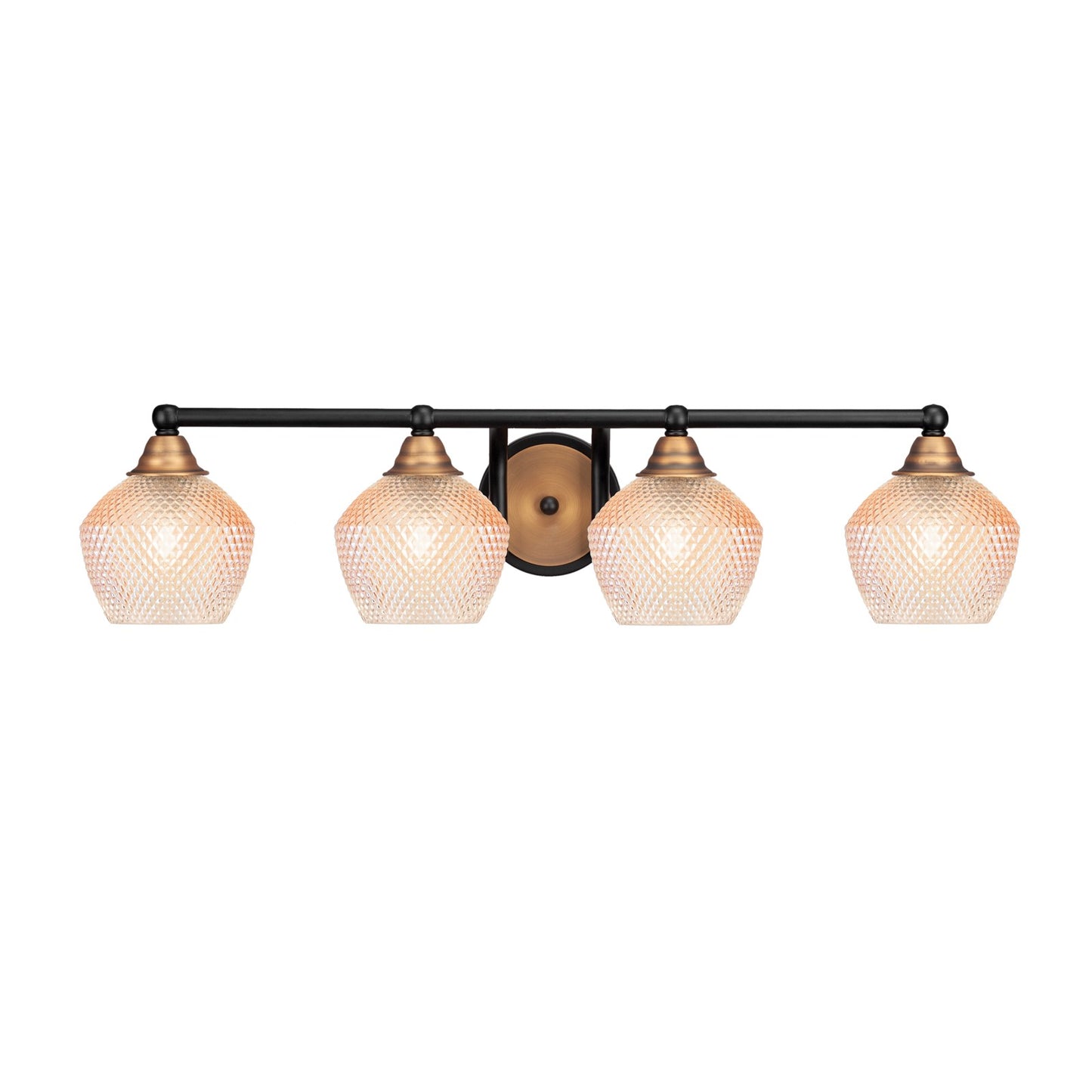 Toltec Paramount 31in 4-Light Bath Bar | Matte Black & Brass Steel and Amber Textured Glass | Bathroom Vanity | 31 x 7.5 x 8 in | Model 3424-MBBR-4623