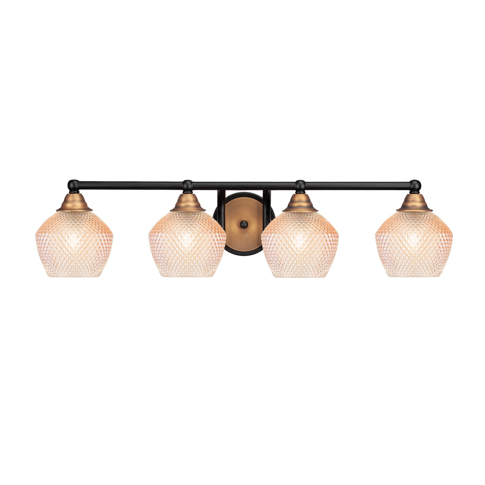 Toltec Paramount 31in 4-Light Bath Bar | Matte Black & Brass Steel and Amber Textured Glass | Bathroom Vanity | 31 x 7.5 x 8 in | Model 3424-MBBR-4623