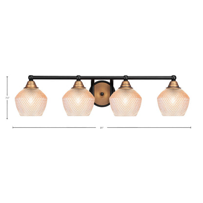 Toltec Paramount 31in 4-Light Bath Bar | Matte Black & Brass Steel and Amber Textured Glass | Bathroom Vanity | 31 x 7.5 x 8 in | Model 3424-MBBR-4623