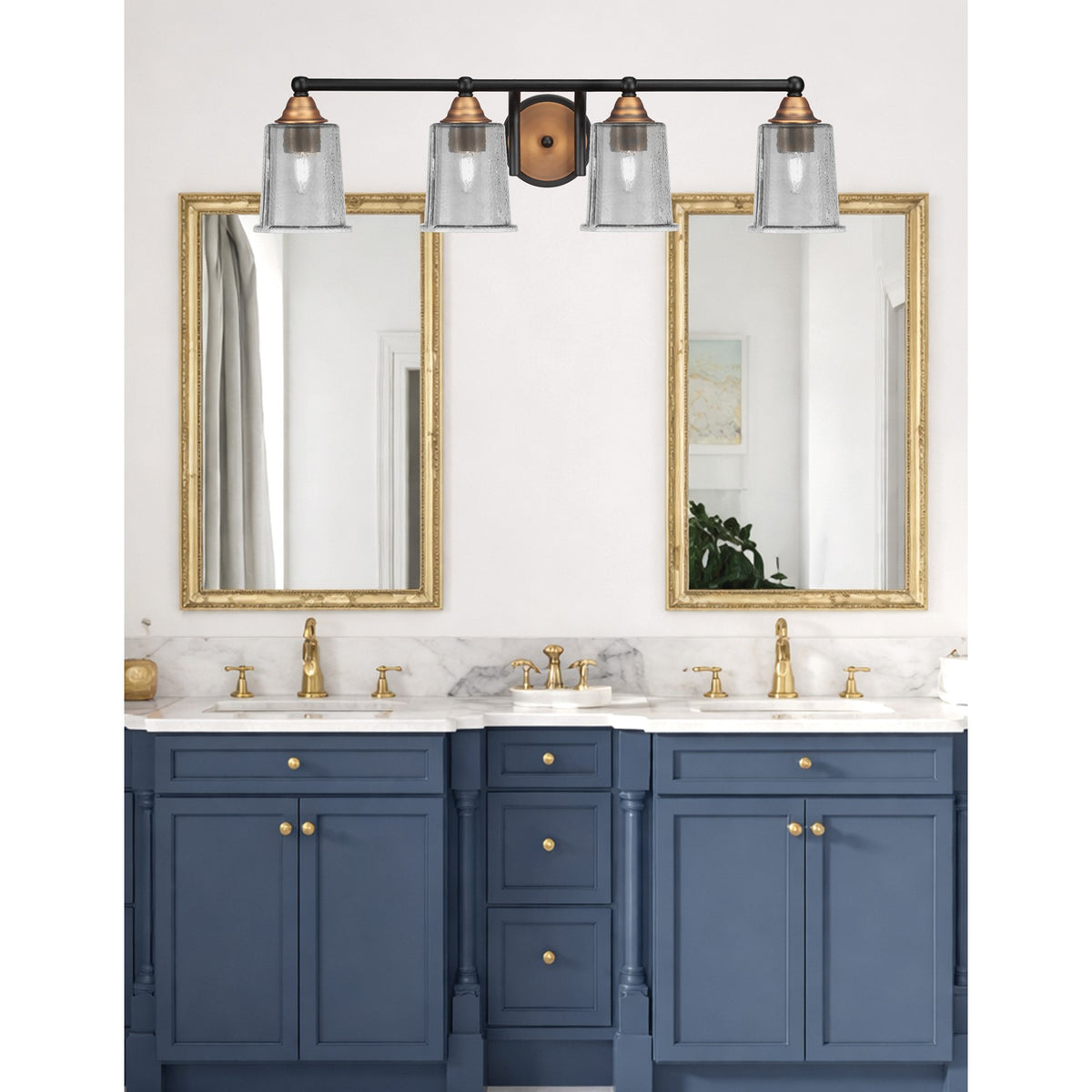 Toltec Paramount 4-Light Bath Bar | Modern Matte Black and Brass with Smoke Bubble Glass | Bathroom Vanity Light | 7.25 x 7.75 in | Model 3424-MBBR-5032