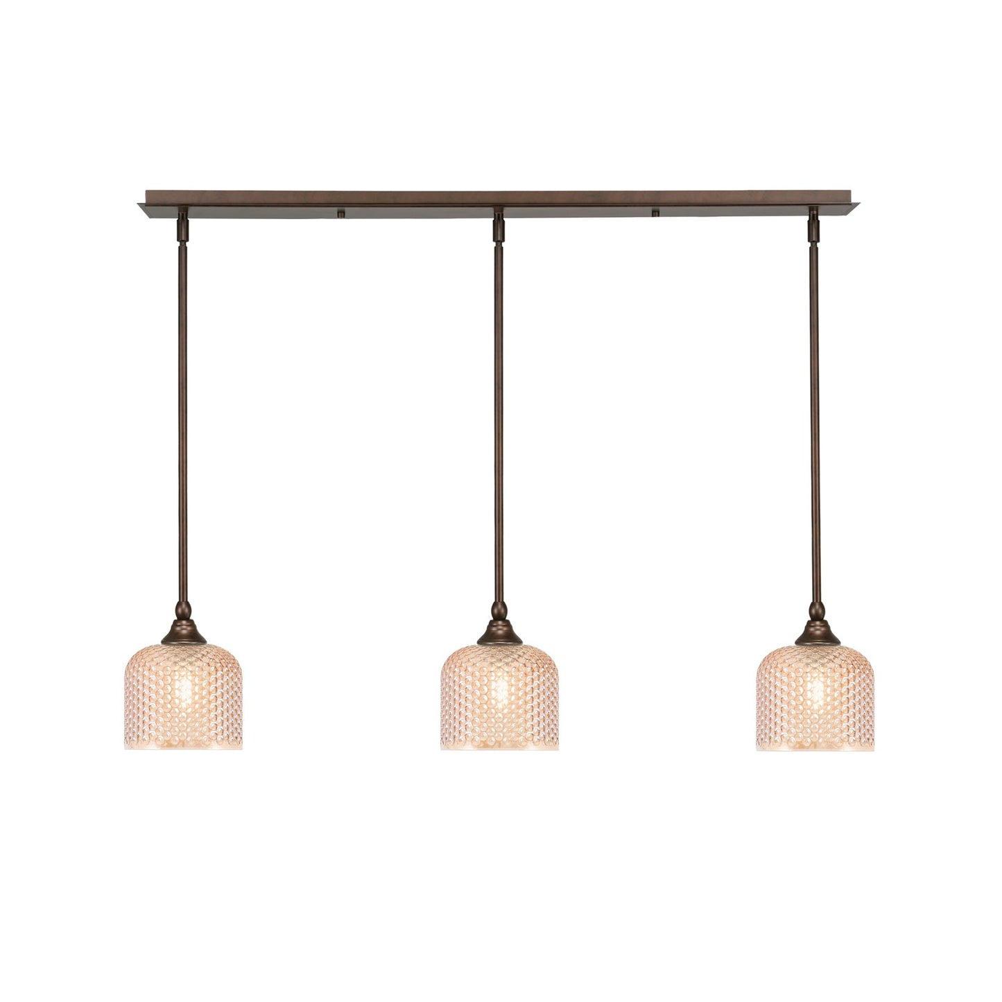 Toltec Stem 38in 3-Light Linear Pendant | Bronze Steel and Amber Textured Glass | Kitchen Island & Dining Room | 38.25 x 6 x 7.25 in | Model 36-BRZ-4613