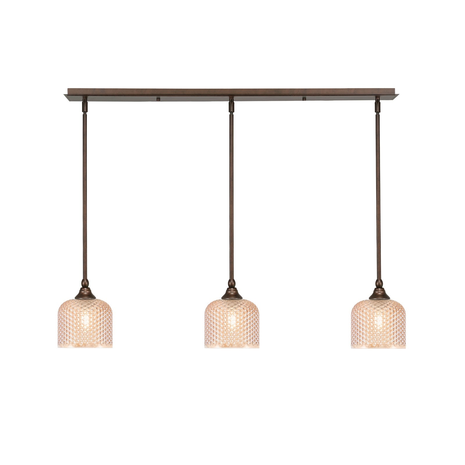 Toltec Stem 38in 3-Light Linear Pendant | Bronze Steel and Amber Textured Glass | Kitchen Island & Dining Room | 38.25 x 6 x 7.25 in | Model 36-BRZ-4613