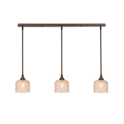 Toltec Stem 38in 3-Light Linear Pendant | Bronze Steel and Amber Textured Glass | Kitchen Island & Dining Room | 38.25 x 6 x 7.25 in | Model 36-BRZ-4613
