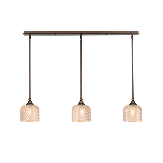 Toltec Stem 38in 3-Light Linear Pendant | Bronze Steel and Amber Textured Glass | Kitchen Island & Dining Room | 38.25 x 6 x 7.25 in | Model 36-BRZ-4613