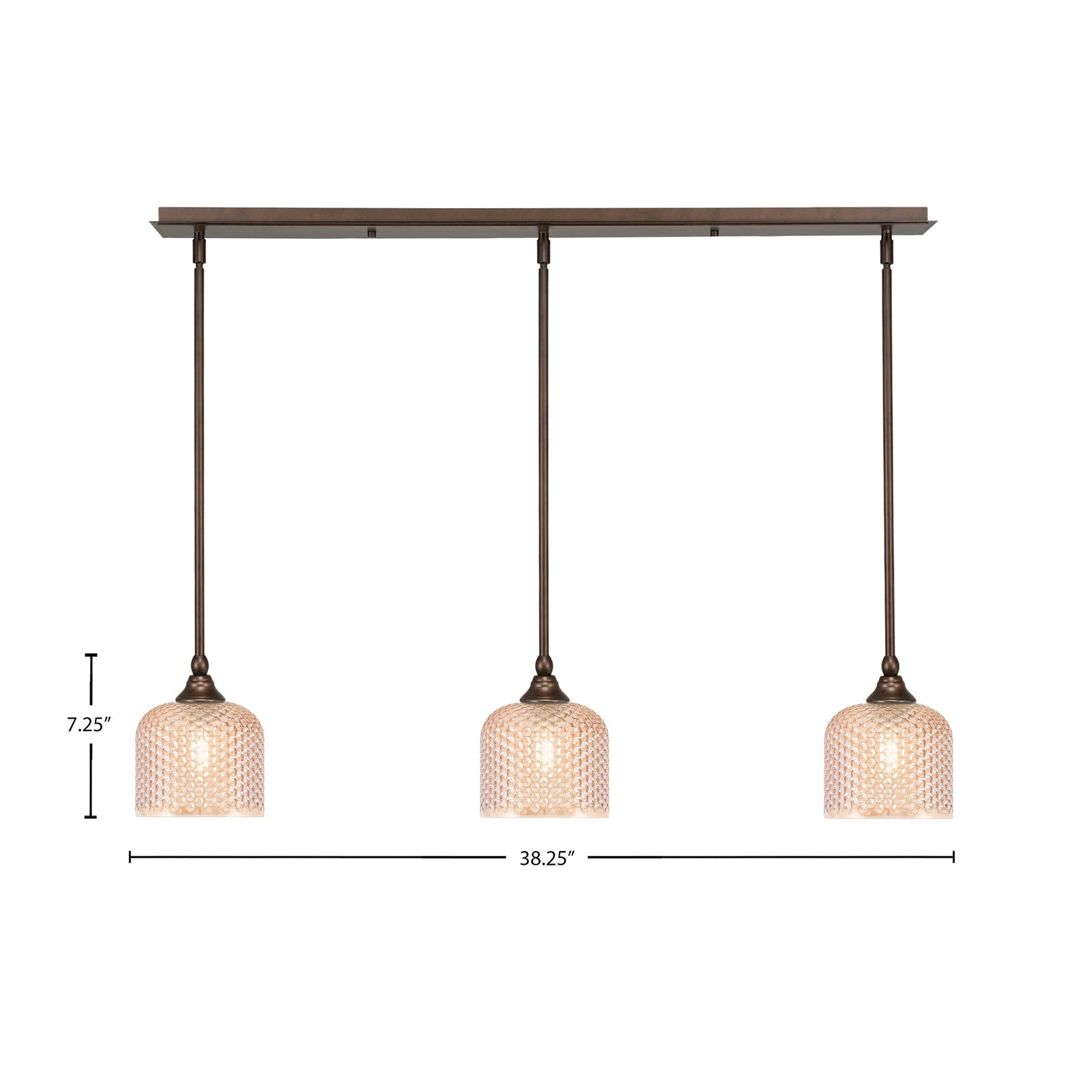 Toltec Stem 38in 3-Light Linear Pendant | Bronze Steel and Amber Textured Glass | Kitchen Island & Dining Room | 38.25 x 6 x 7.25 in | Model 36-BRZ-4613