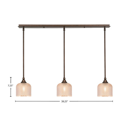 Toltec Stem 38in 3-Light Linear Pendant | Bronze Steel and Amber Textured Glass | Kitchen Island & Dining Room | 38.25 x 6 x 7.25 in | Model 36-BRZ-4613