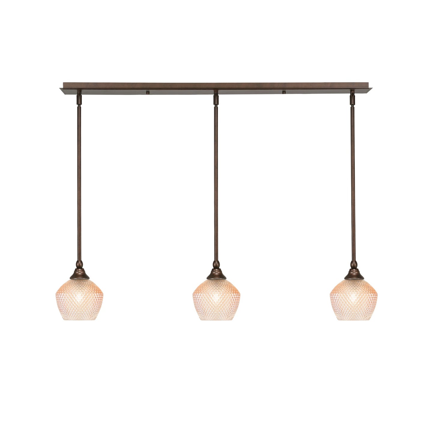 Toltec Stem 38in 3-Light Linear Pendant | Bronze Steel and Amber Textured Glass | Kitchen Island & Dining Room | 38.25 x 6 x 7.25 in | Model 36-BRZ-4623