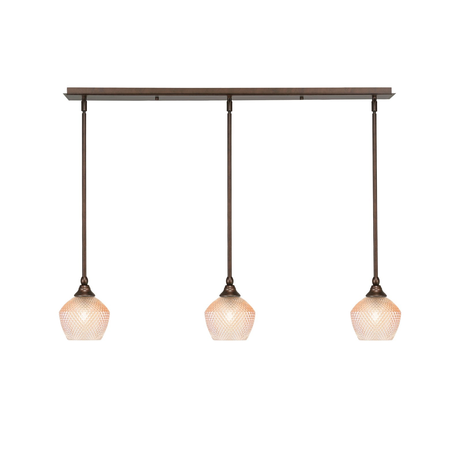Toltec Stem 38in 3-Light Linear Pendant | Bronze Steel and Amber Textured Glass | Kitchen Island & Dining Room | 38.25 x 6 x 7.25 in | Model 36-BRZ-4623