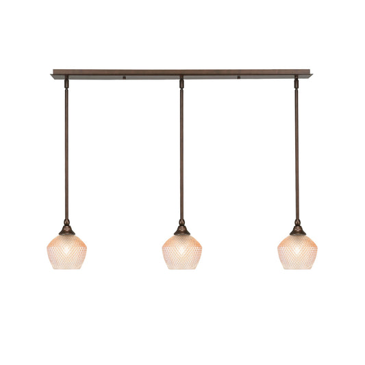 Toltec Stem 38in 3-Light Linear Pendant | Bronze Steel and Amber Textured Glass | Kitchen Island & Dining Room | 38.25 x 6 x 7.25 in | Model 36-BRZ-4623