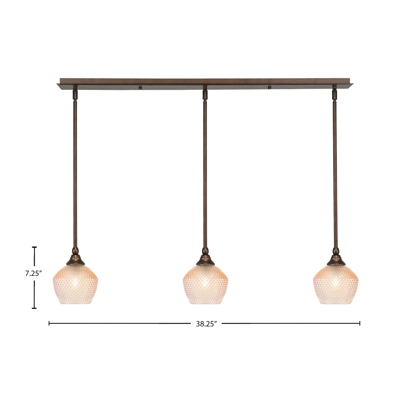 Toltec Stem 38in 3-Light Linear Pendant | Bronze Steel and Amber Textured Glass | Kitchen Island & Dining Room | 38.25 x 6 x 7.25 in | Model 36-BRZ-4623