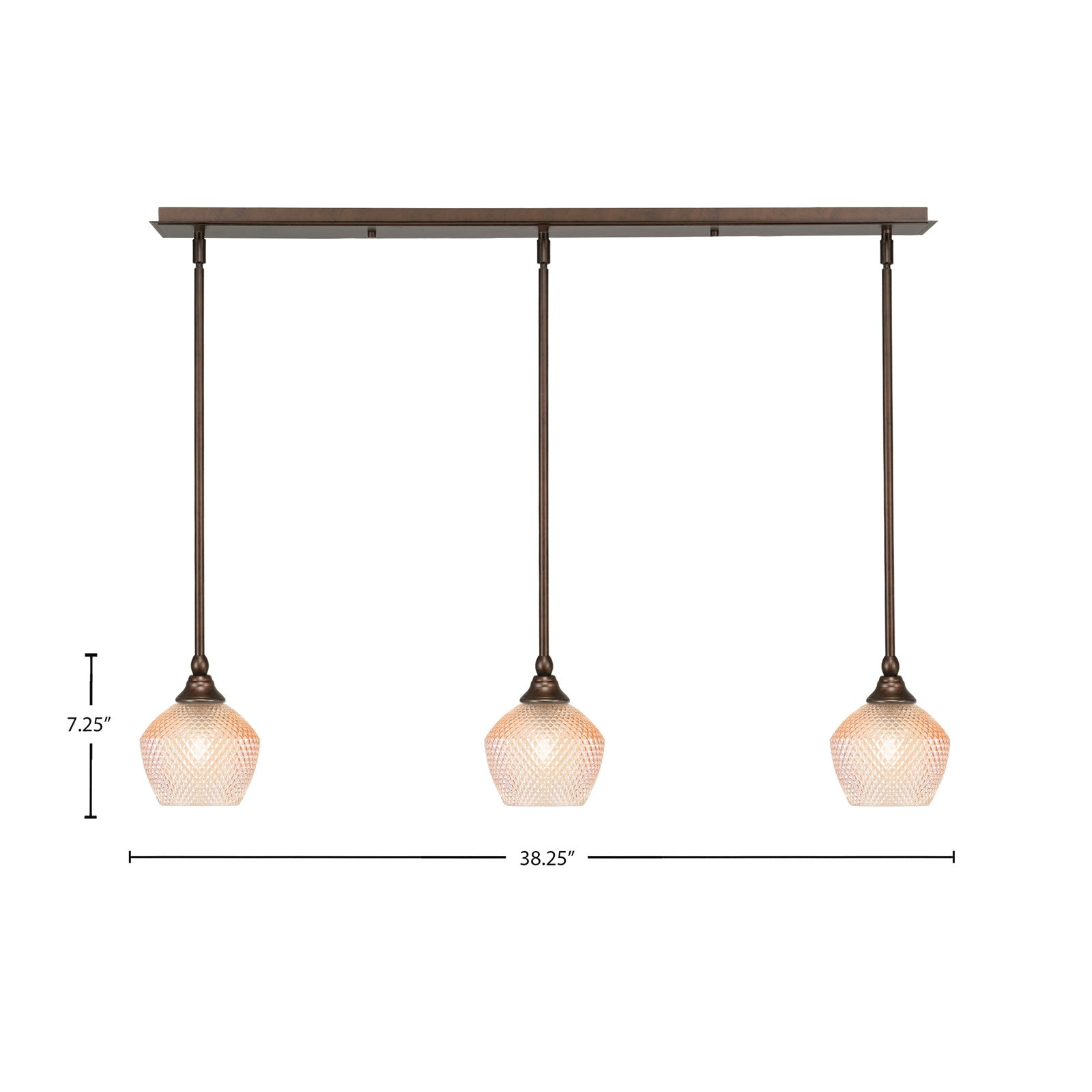 Toltec Stem 38in 3-Light Linear Pendant | Bronze Steel and Amber Textured Glass | Kitchen Island & Dining Room | 38.25 x 6 x 7.25 in | Model 36-BRZ-4623