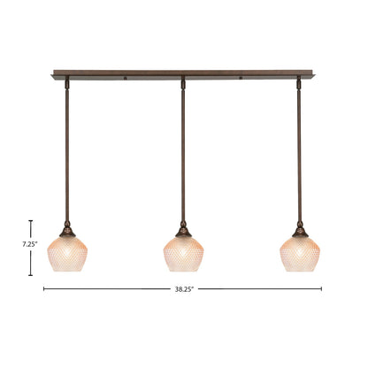Toltec Stem 38in 3-Light Linear Pendant | Bronze Steel and Amber Textured Glass | Kitchen Island & Dining Room | 38.25 x 6 x 7.25 in | Model 36-BRZ-4623