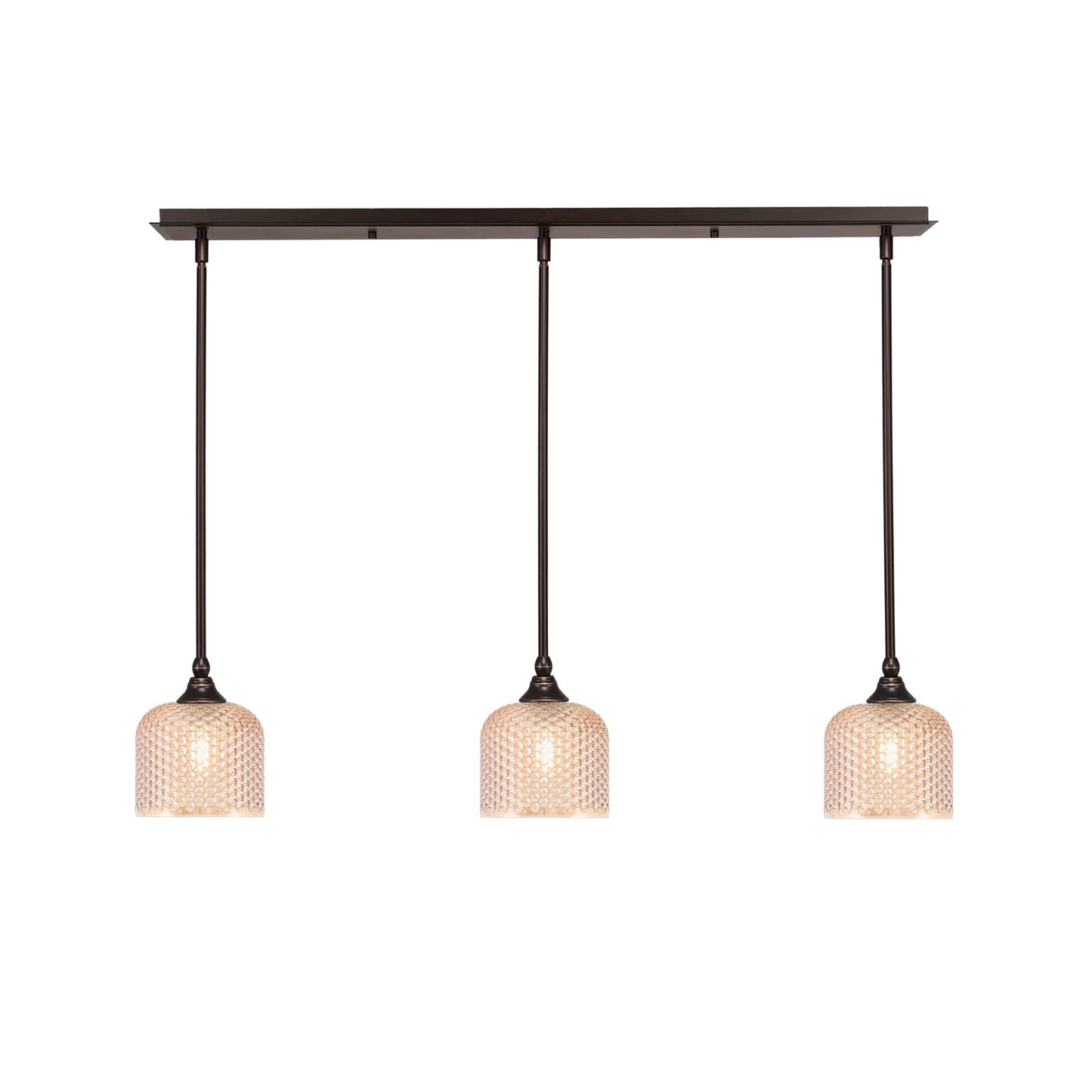 Toltec Stem 38in 3-Light Linear Pendant | Dark Granite Steel and Amber Textured Glass | Kitchen Island & Dining Room | 38.25 x 6 x 7.25 in | Model 36-DG-4613
