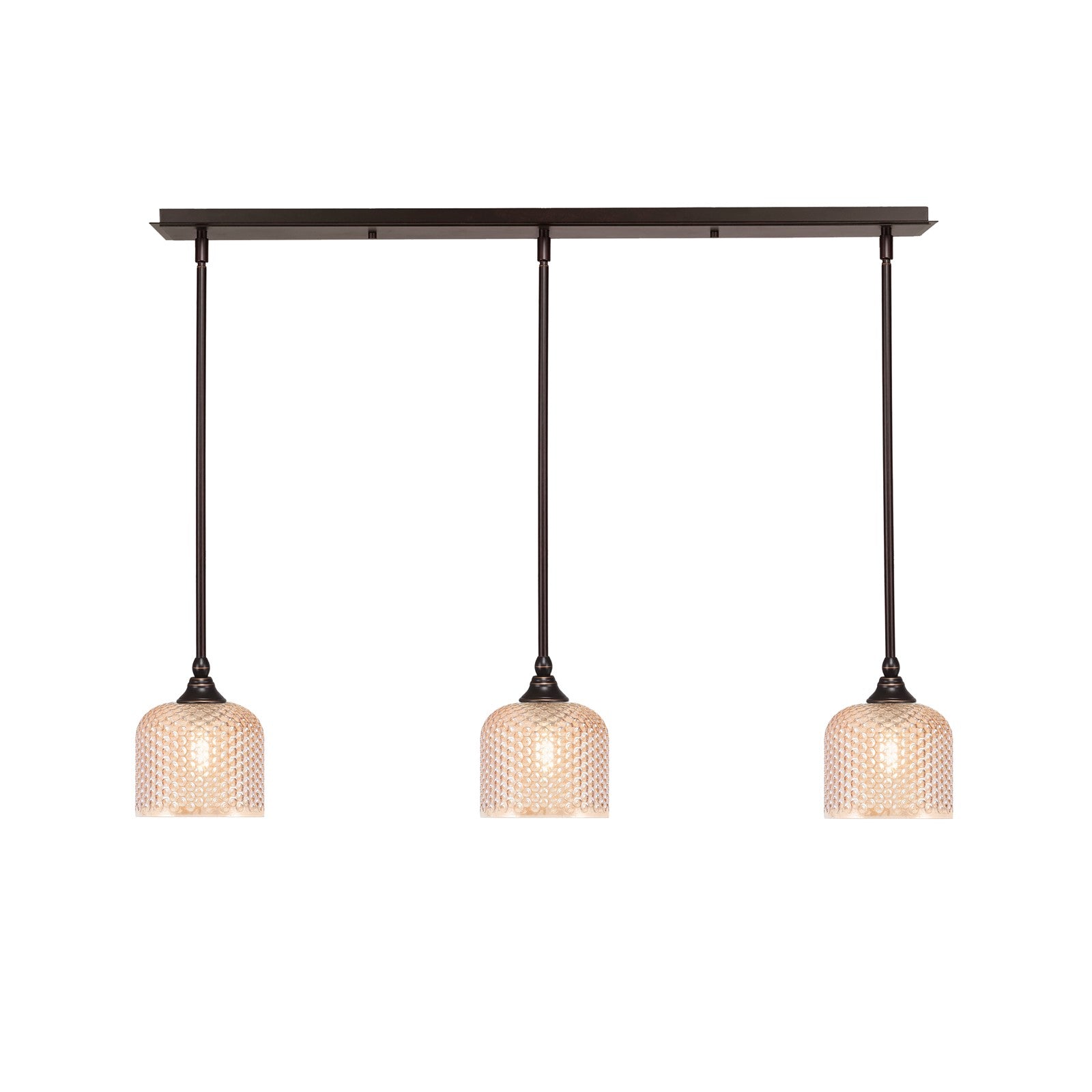 Toltec Stem 38in 3-Light Linear Pendant | Dark Granite Steel and Amber Textured Glass | Kitchen Island & Dining Room | 38.25 x 6 x 7.25 in | Model 36-DG-4613