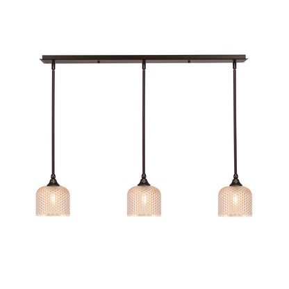 Toltec Stem 38in 3-Light Linear Pendant | Dark Granite Steel and Amber Textured Glass | Kitchen Island & Dining Room | 38.25 x 6 x 7.25 in | Model 36-DG-4613