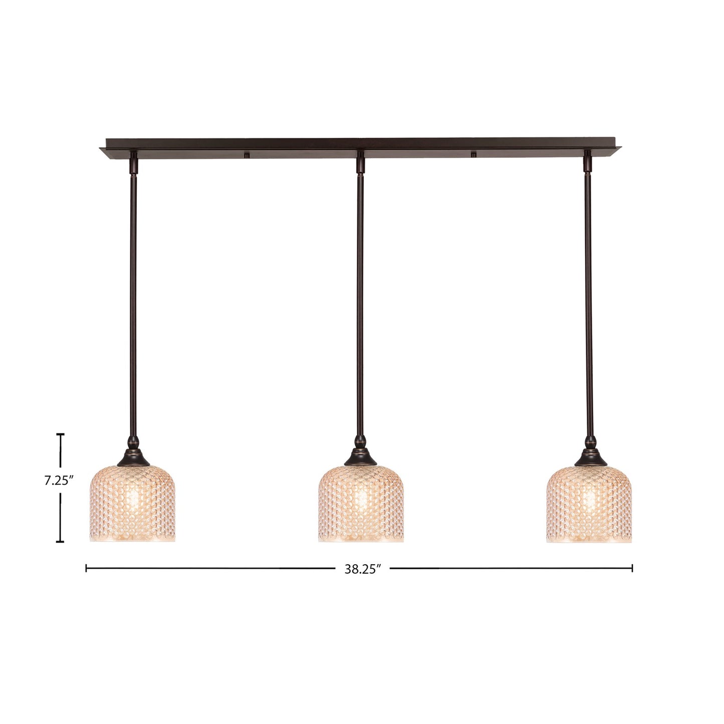 Toltec Stem 38in 3-Light Linear Pendant | Dark Granite Steel and Amber Textured Glass | Kitchen Island & Dining Room | 38.25 x 6 x 7.25 in | Model 36-DG-4613