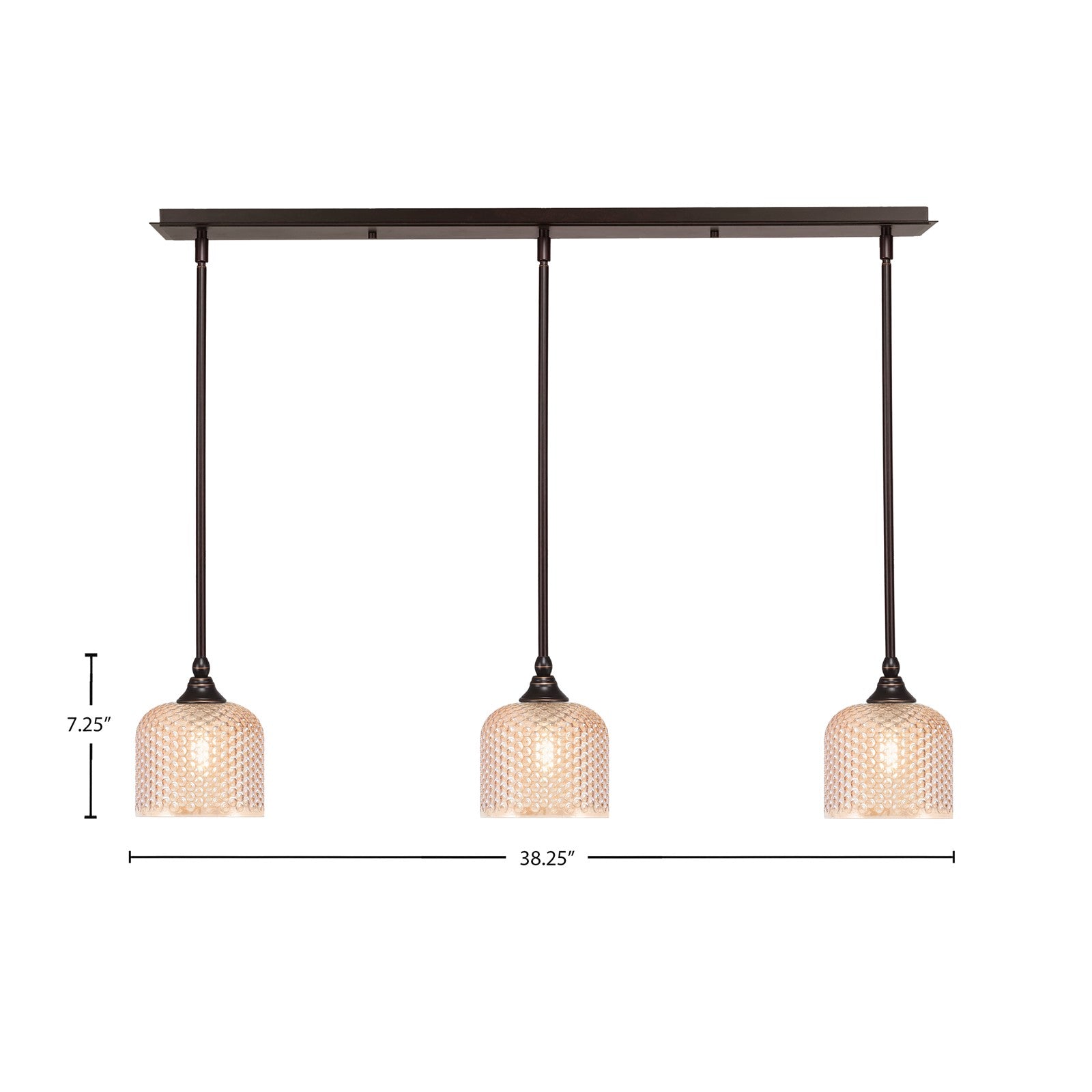 Toltec Stem 38in 3-Light Linear Pendant | Dark Granite Steel and Amber Textured Glass | Kitchen Island & Dining Room | 38.25 x 6 x 7.25 in | Model 36-DG-4613