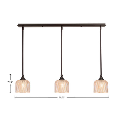 Toltec Stem 38in 3-Light Linear Pendant | Dark Granite Steel and Amber Textured Glass | Kitchen Island & Dining Room | 38.25 x 6 x 7.25 in | Model 36-DG-4613