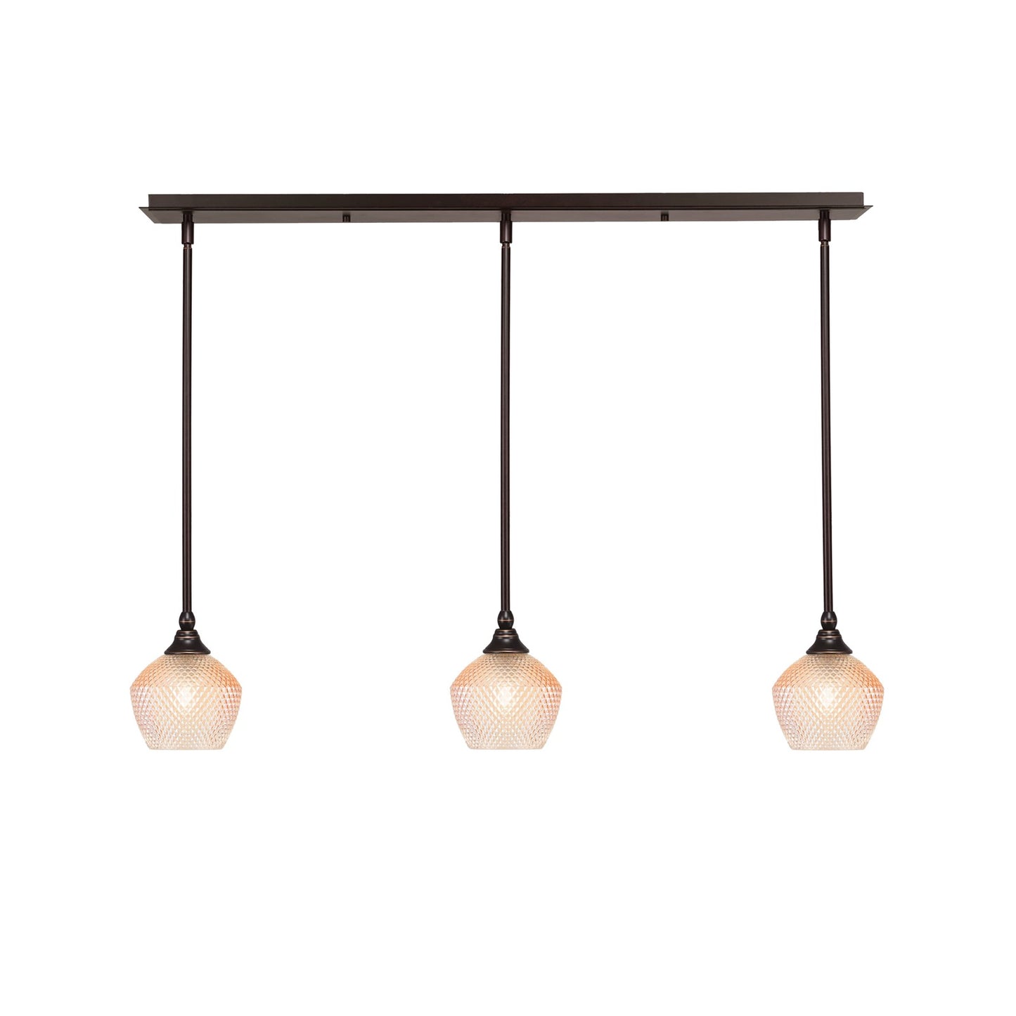 Toltec Stem 38in 3-Light Linear Pendant | Dark Granite Steel and Amber Textured Glass | Kitchen Island & Dining Room | 38.25 x 6 x 7.25 in | Model 36-DG-4623