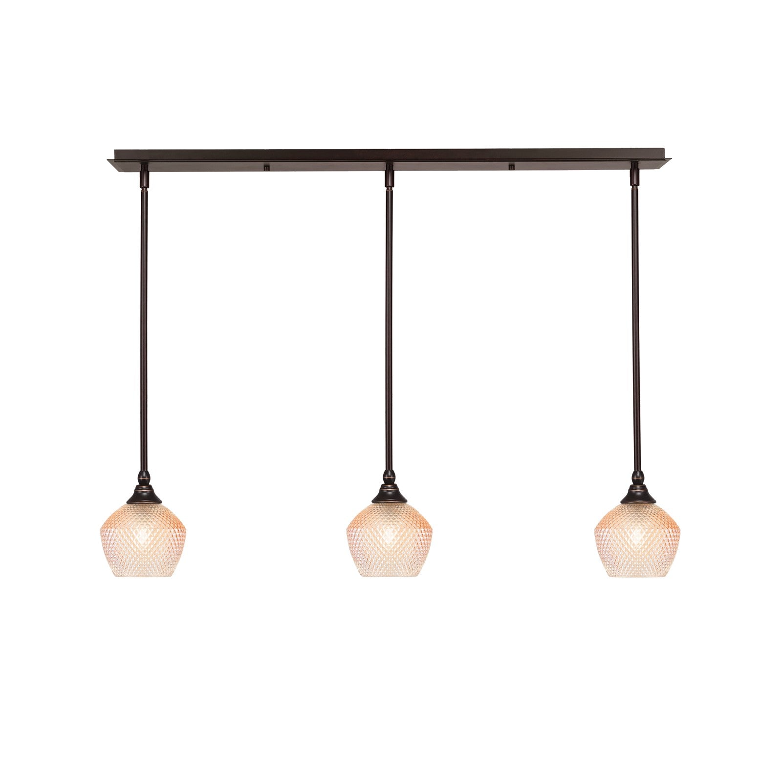 Toltec Stem 38in 3-Light Linear Pendant | Dark Granite Steel and Amber Textured Glass | Kitchen Island & Dining Room | 38.25 x 6 x 7.25 in | Model 36-DG-4623