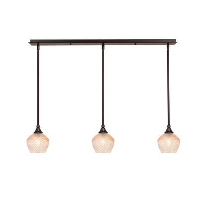Toltec Stem 38in 3-Light Linear Pendant | Dark Granite Steel and Amber Textured Glass | Kitchen Island & Dining Room | 38.25 x 6 x 7.25 in | Model 36-DG-4623