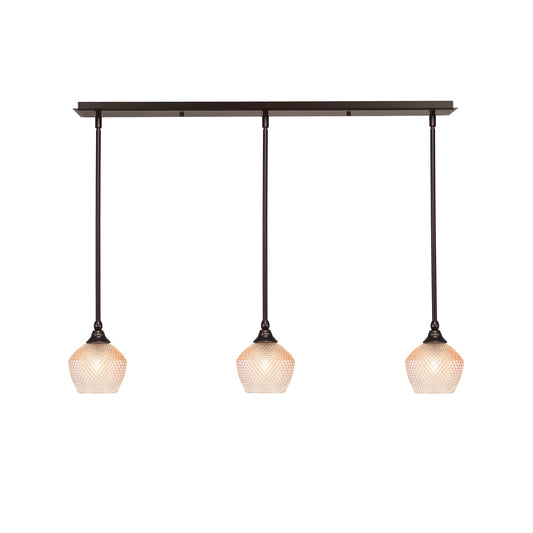 Toltec Stem 38in 3-Light Linear Pendant | Dark Granite Steel and Amber Textured Glass | Kitchen Island & Dining Room | 38.25 x 6 x 7.25 in | Model 36-DG-4623