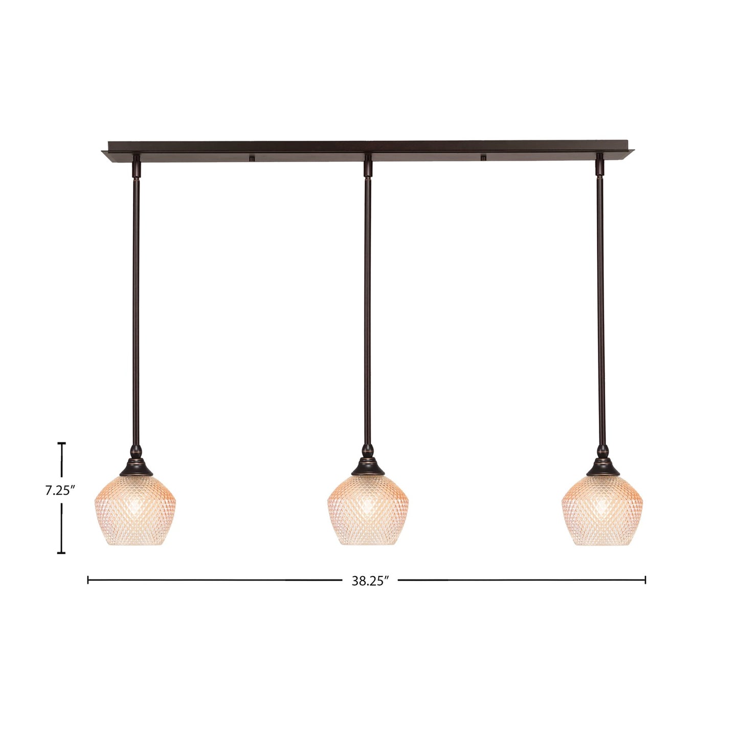 Toltec Stem 38in 3-Light Linear Pendant | Dark Granite Steel and Amber Textured Glass | Kitchen Island & Dining Room | 38.25 x 6 x 7.25 in | Model 36-DG-4623