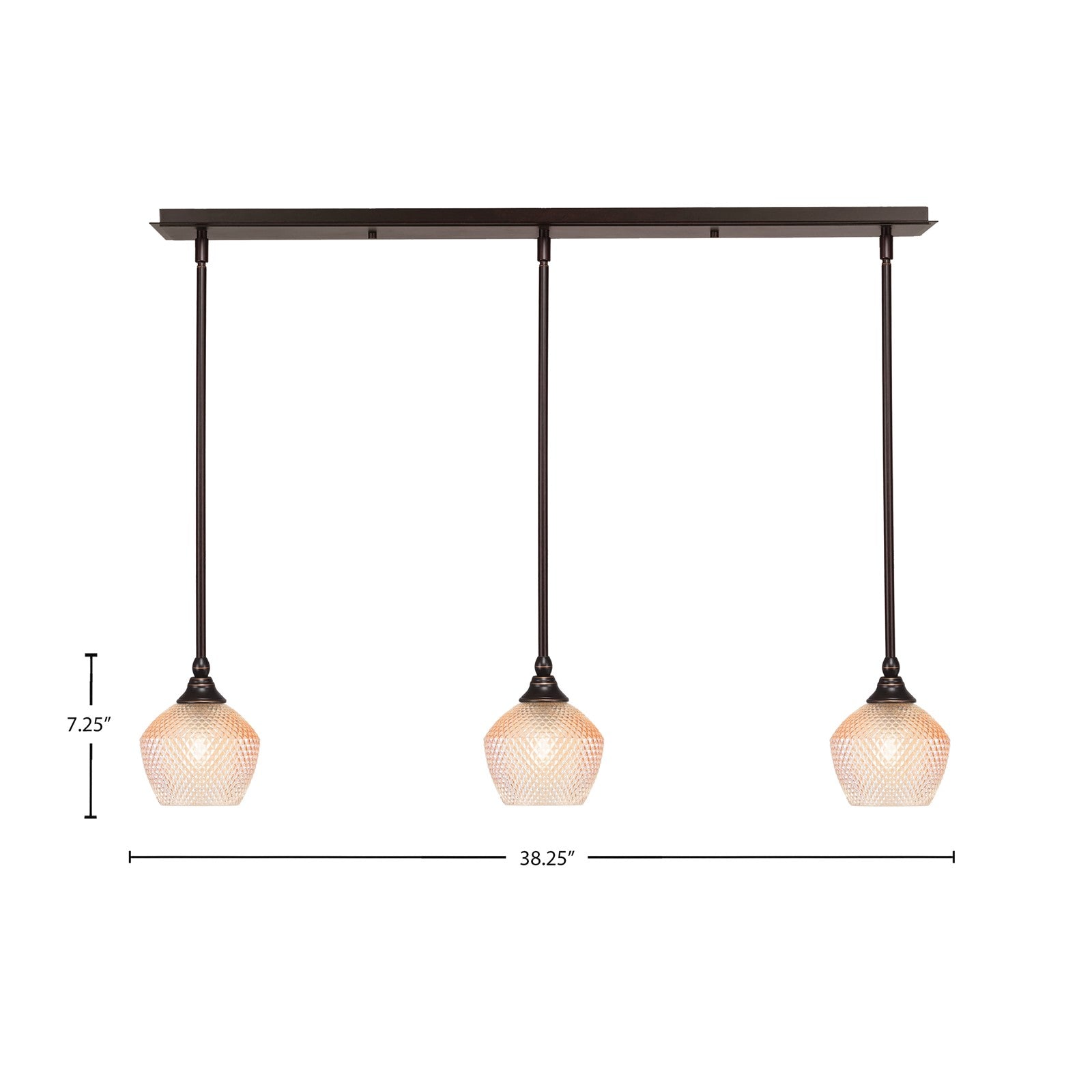 Toltec Stem 38in 3-Light Linear Pendant | Dark Granite Steel and Amber Textured Glass | Kitchen Island & Dining Room | 38.25 x 6 x 7.25 in | Model 36-DG-4623