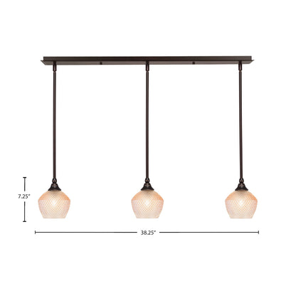 Toltec Stem 38in 3-Light Linear Pendant | Dark Granite Steel and Amber Textured Glass | Kitchen Island & Dining Room | 38.25 x 6 x 7.25 in | Model 36-DG-4623