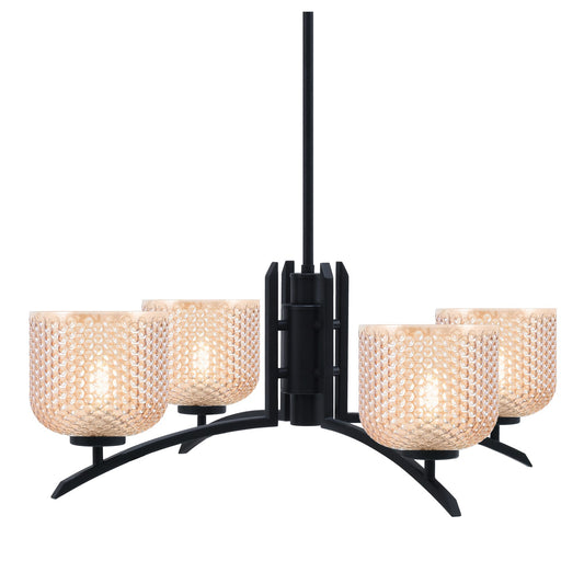Toltec Kurve 27.5in 4-Light Chandelier | Modern Matte Black Steel and Amber Textured Glass | Dining Room & Kitchen Island | 27.5 x 10 in | Model 3704-MB-4613