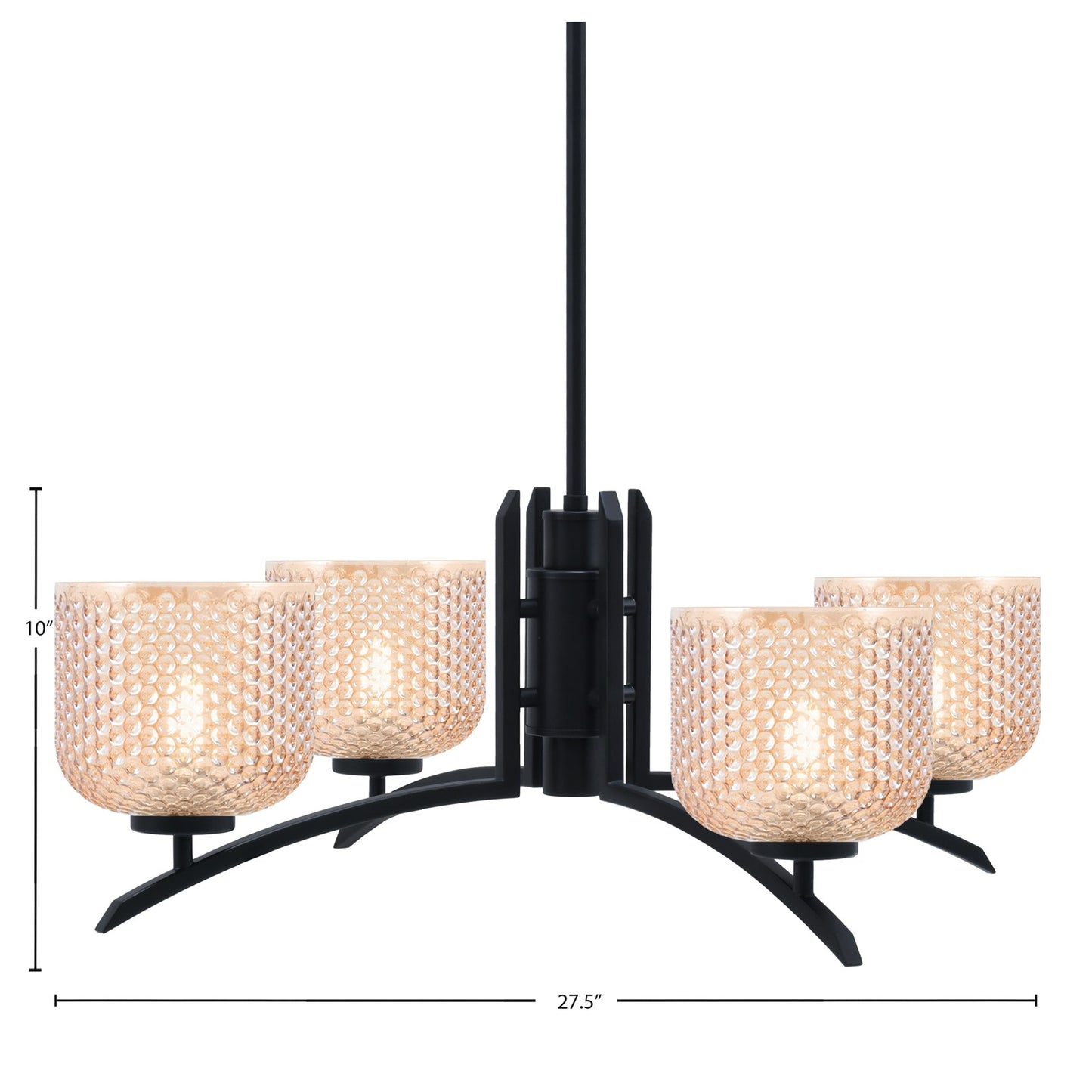 Toltec Kurve 27.5in 4-Light Chandelier | Modern Matte Black Steel and Amber Textured Glass | Dining Room & Kitchen Island | 27.5 x 10 in | Model 3704-MB-4613