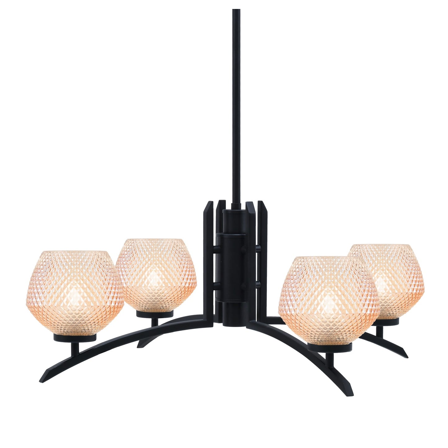 Toltec Kurve 38in 4-Light Chandelier | Matte Black Steel and Amber Textured Glass | Dining Room & Entryway | 38.25 x 6 x 7.25 in | Model 3704-MB-4623