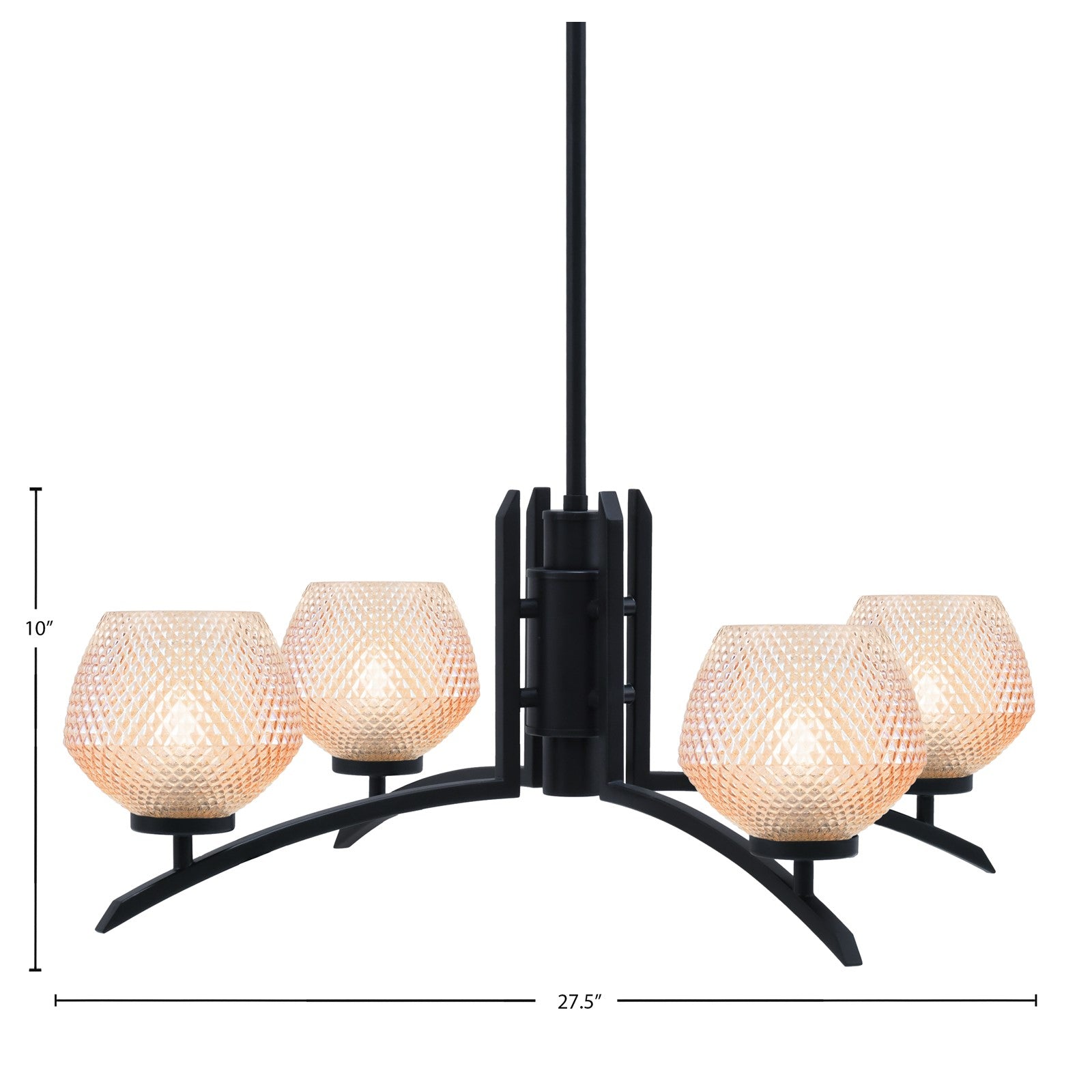 Toltec Kurve 38in 4-Light Chandelier | Matte Black Steel and Amber Textured Glass | Dining Room & Entryway | 38.25 x 6 x 7.25 in | Model 3704-MB-4623
