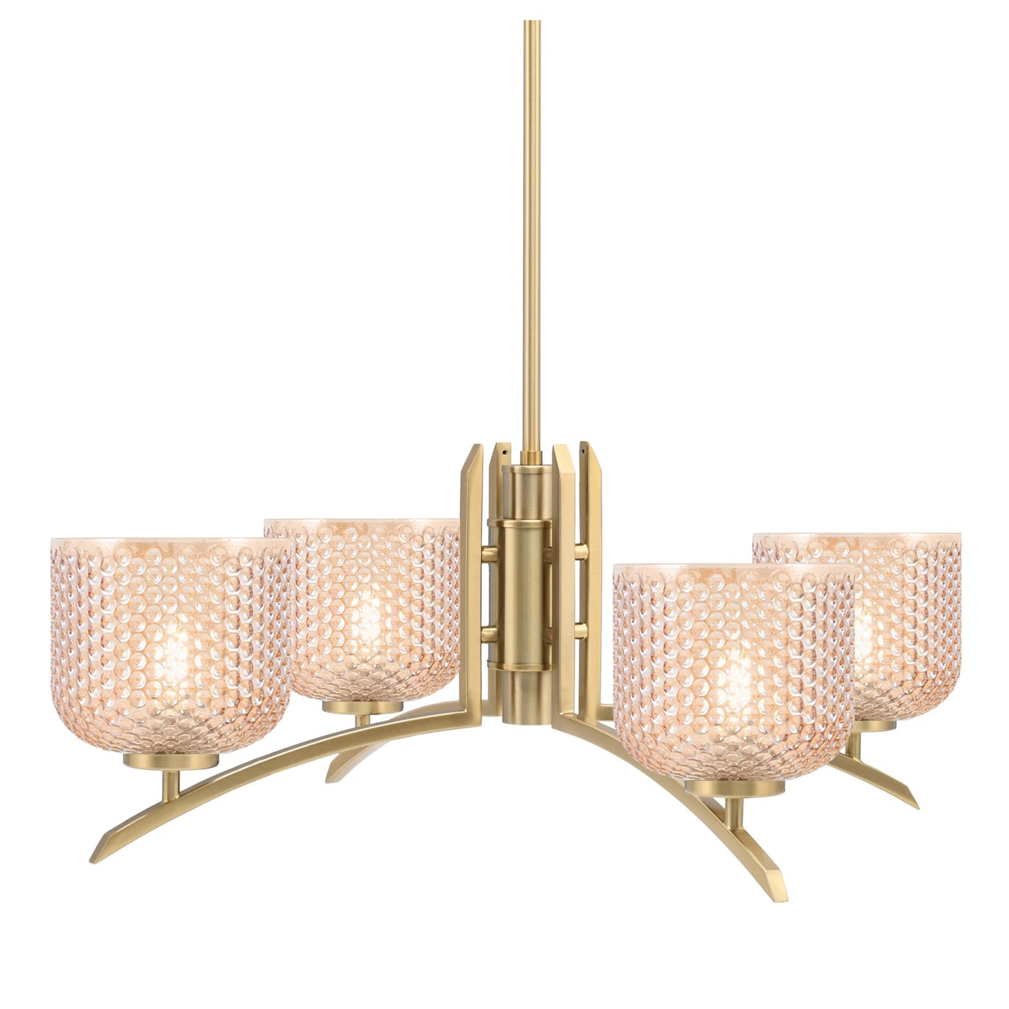 Toltec Kurve 27.5in 4-Light Chandelier | Modern New Age Brass Steel and Amber Textured Glass | Dining Room & Kitchen Island | 27.5 x 10 in | Model 3704-NAB-4613