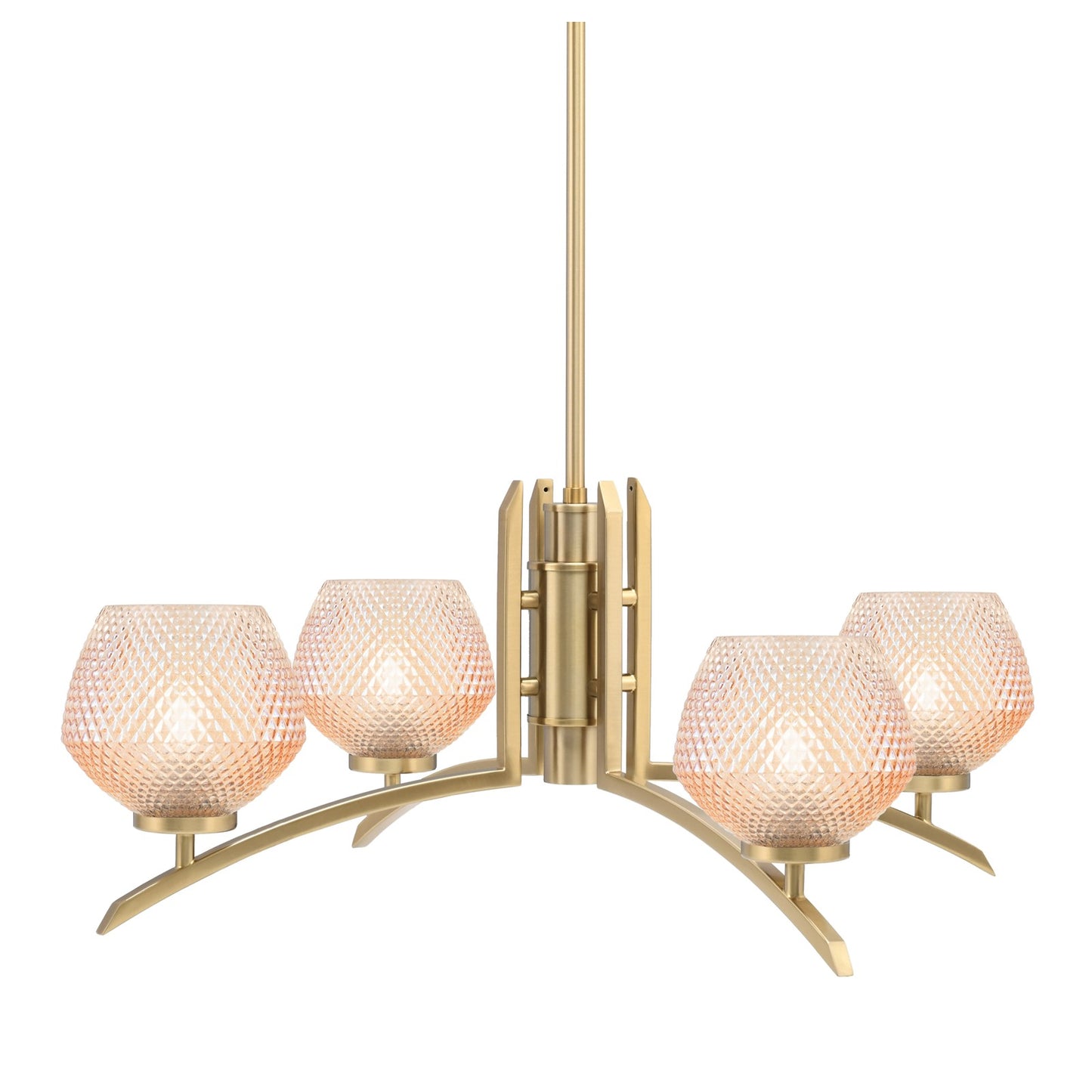 Toltec Kurve 27.5in 4-Light Chandelier | Modern New Age Brass Steel and Amber Textured Glass | Dining Room & Entryway | 27.5 x 10 in | Model 3704-NAB-4623