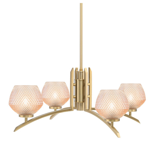 Toltec Kurve 27.5in 4-Light Chandelier | Modern New Age Brass Steel and Amber Textured Glass | Dining Room & Entryway | 27.5 x 10 in | Model 3704-NAB-4623