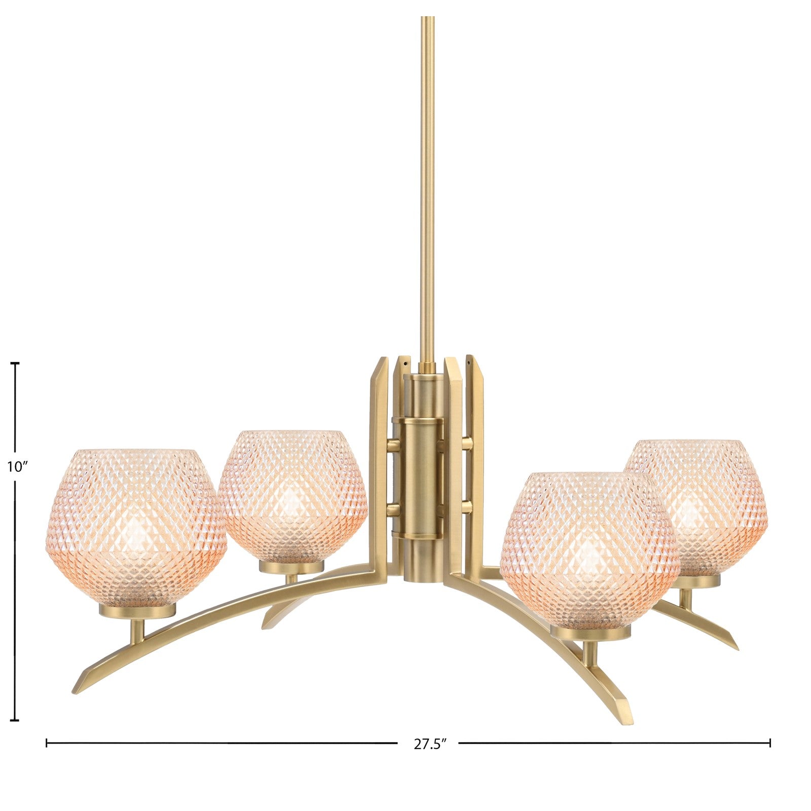 Toltec Kurve 27.5in 4-Light Chandelier | Modern New Age Brass Steel and Amber Textured Glass | Dining Room & Entryway | 27.5 x 10 in | Model 3704-NAB-4623