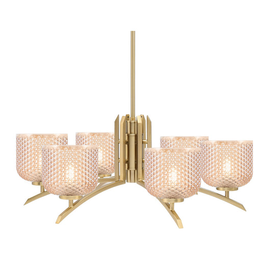 Toltec Kurve 27.5in 6-Light Chandelier | Modern New Age Brass Steel and Amber Textured Glass | Dining Room & Kitchen Island | 27.5 x 10.5 in | Model 3706-NAB-4613