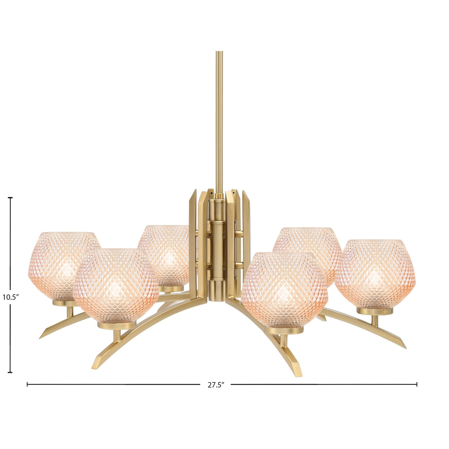 Toltec Kurve 27.5in 6-Light Chandelier | Modern New Age Brass Steel and Amber Textured Glass | Dining Room & Entryway | 27.5 x 10.5 in | Model 3706-NAB-4623