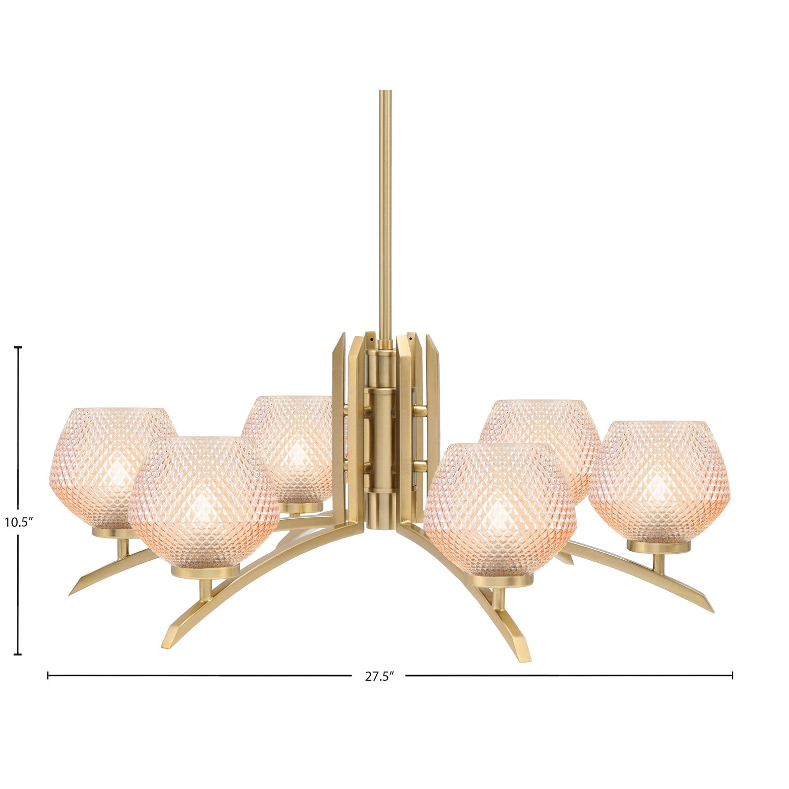 Toltec Kurve 27.5in 6-Light Chandelier | Modern New Age Brass Steel and Amber Textured Glass | Dining Room & Entryway | 27.5 x 10.5 in | Model 3706-NAB-4623
