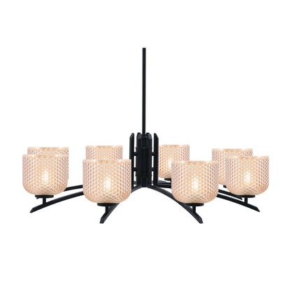 Toltec Kurve 36in 8-Light Chandelier | Modern Matte Black Steel and Amber Textured Glass | Dining Room & Entryway | 36 x 36 x 10.25 in | Model 3708-MB-4613